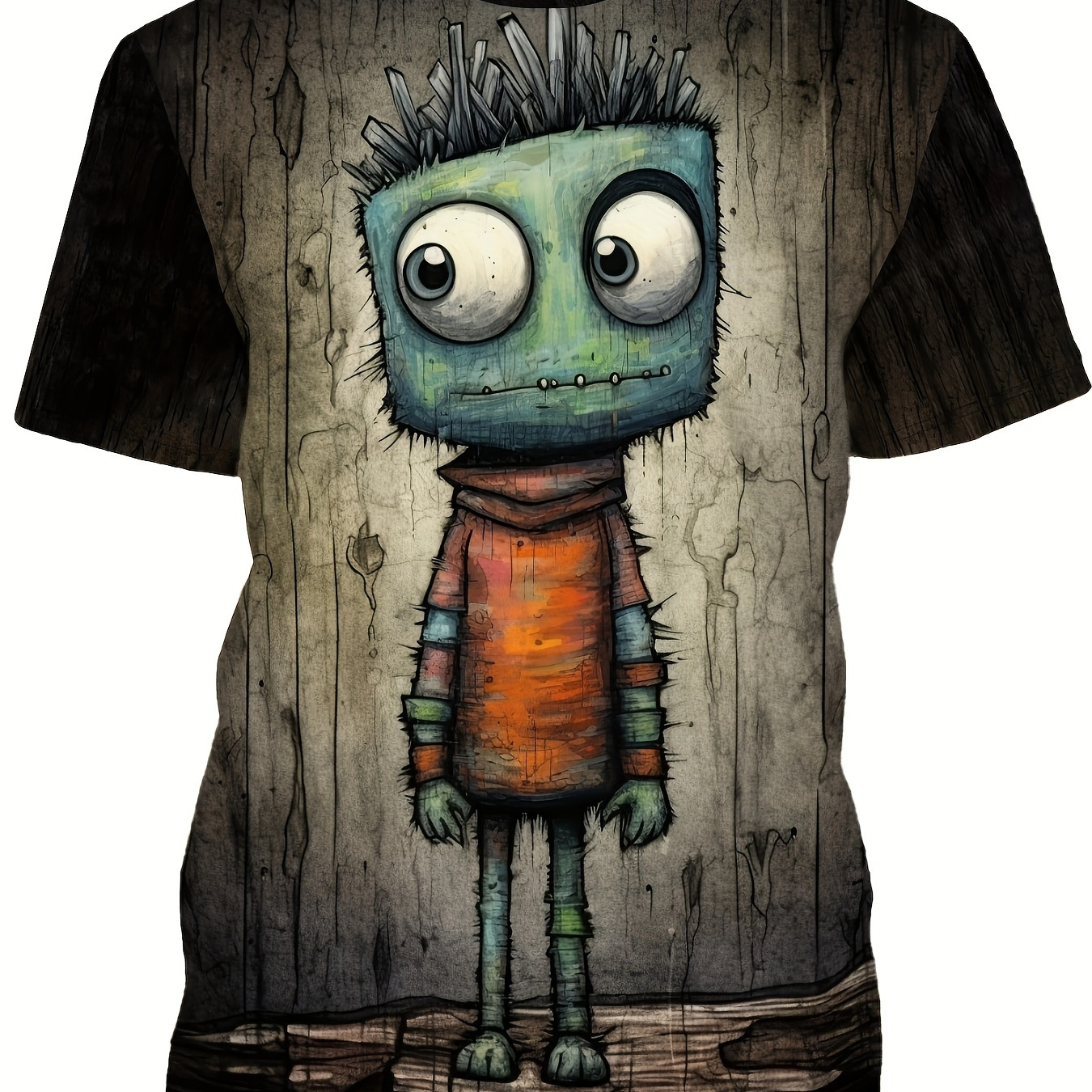 

Cartoon Style Monster In Sweater Pattern Crew Neck And Short Sleeve T-shirt, Stylish And Novel Tops For Men's Summer Outdoors Wear