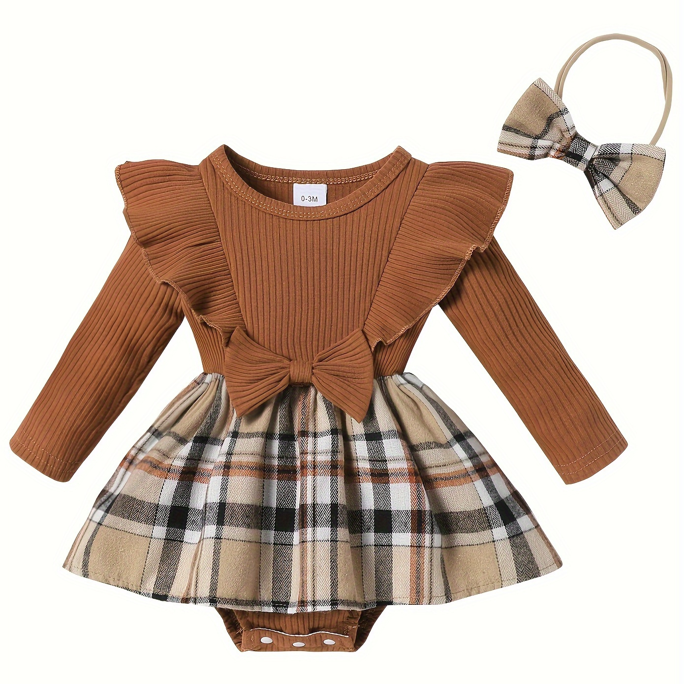 

Baby Girls' Casual & Stylish Long Sleeve Ruffle Trim Cotton Romper Skirt For Fall & Winter, Infant Girls' Clothing