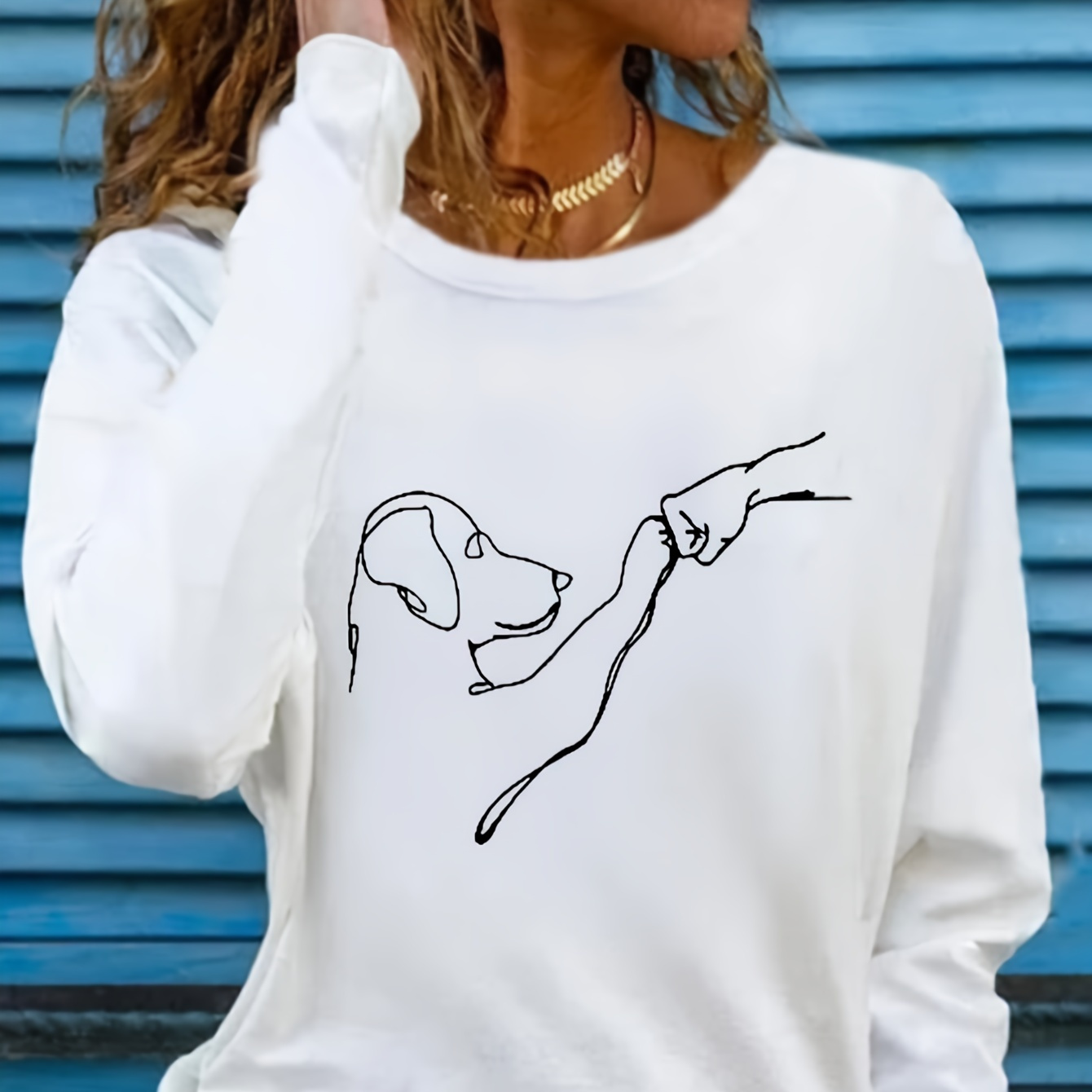 

Graphic Print T-shirt, Long Sleeve Crew Neck Casual Top For Spring & Fall, Women's Clothing