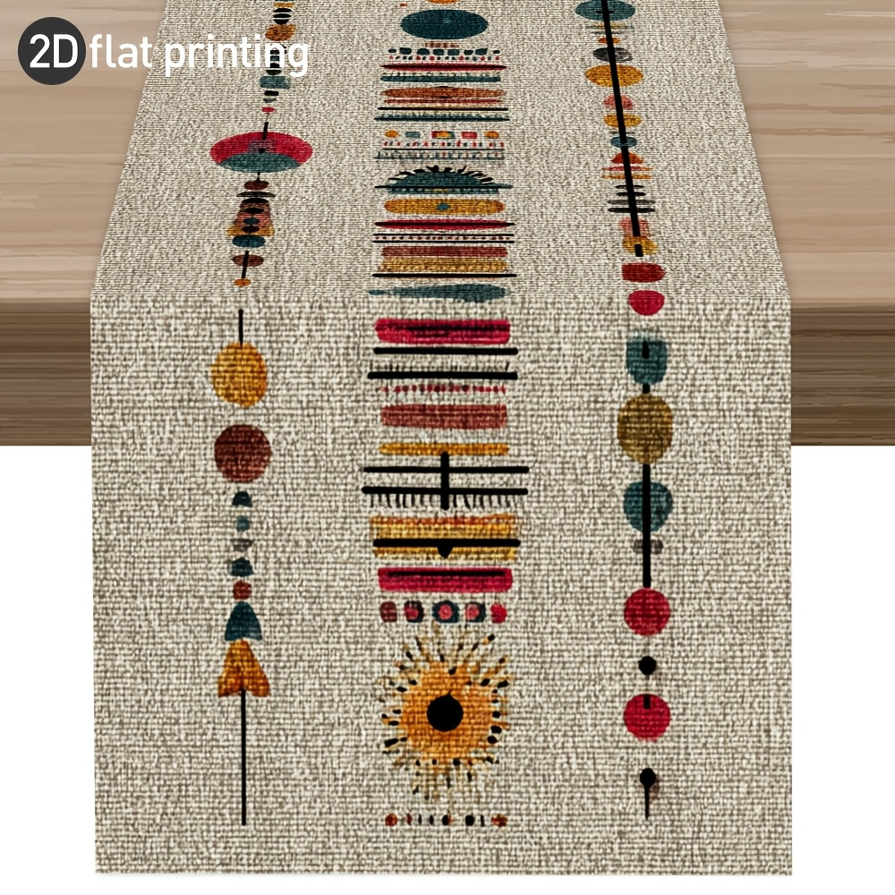 E-shop ., Tischläufer im ethnischen Stil mit handgemalter Totem-Linien-Print, neuester Tischläufer für Frühling und Sommer, spezieller Stil, geeignet