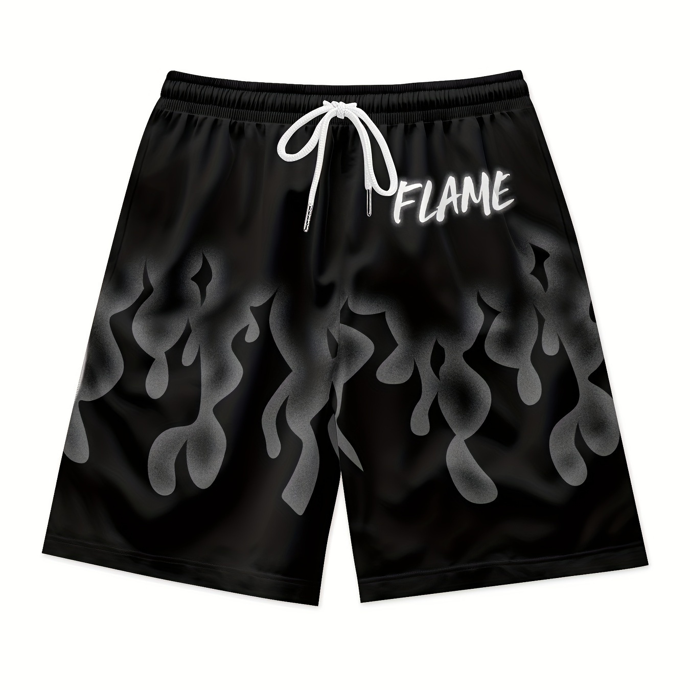 

Men's Balck Flame Printed Summer Waist Shorts Quick Dry Breathable Polyester Shorts Daily Streetwear Vacation Stylish Shorts Sport Clothing Bottoms