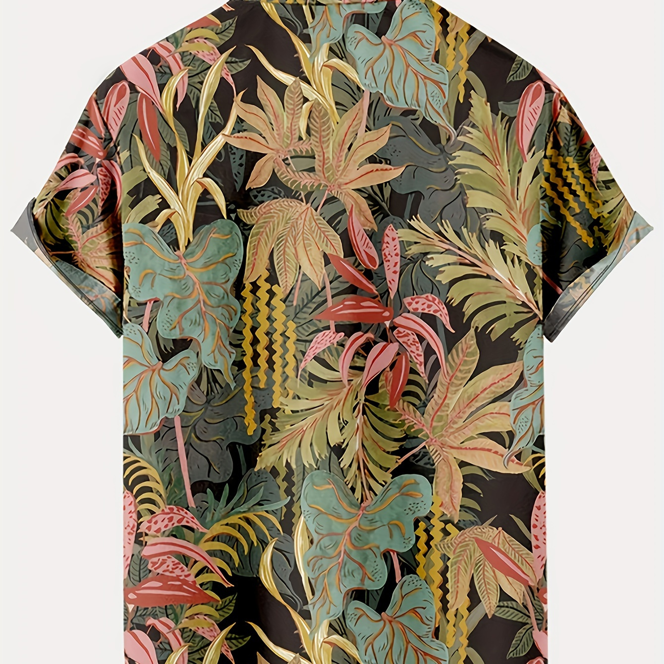 

Plus Size, Men's Vintage Leaf Print Shirt For Summer