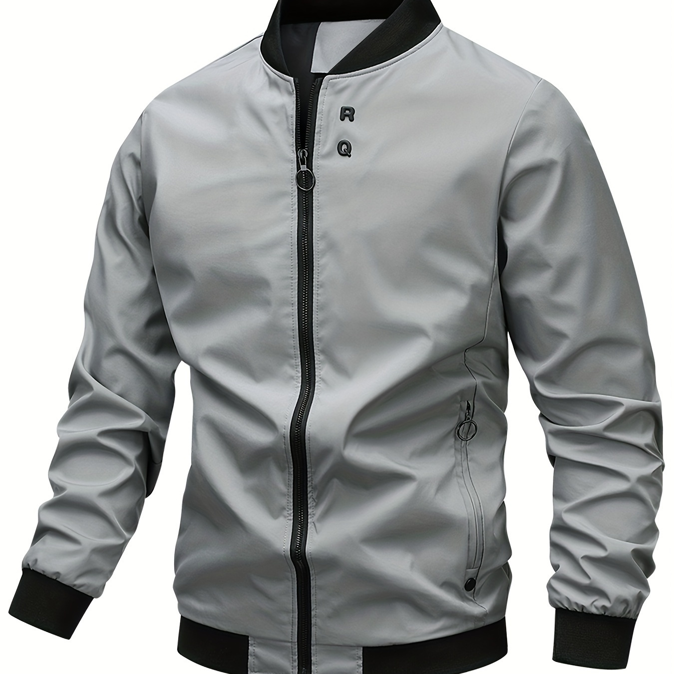 

Men's Contrast Color Long Sleeve Zipper Down Stand Collar Sports Jacket With Pockets, Chic And Trendy Windbreaker Jacket For Spring And Autumn Sports Wear And Outdoors Activities