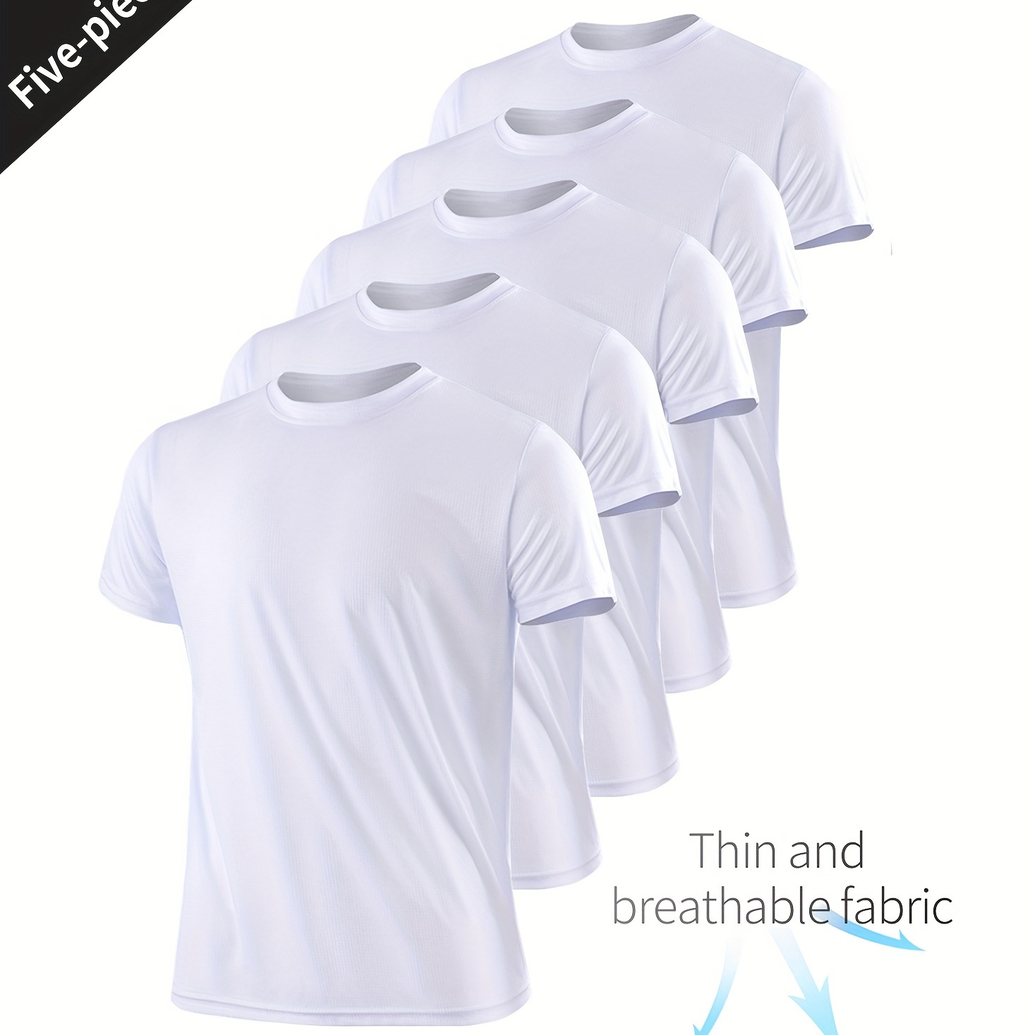 

5pcs Breathable Quick Drying Men's Sport T-shirt For Fitness, Gym, And Running - Sweat Absorbing And Bodybuilding Shirt