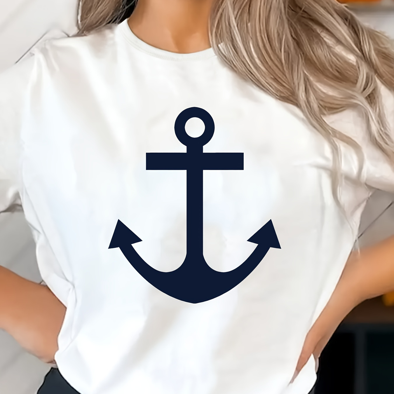 

Women's Nautical Anchor Print Short Sleeve T-shirt, Casual Sporty Fashion Top, Versatile Style For Everyday Wear