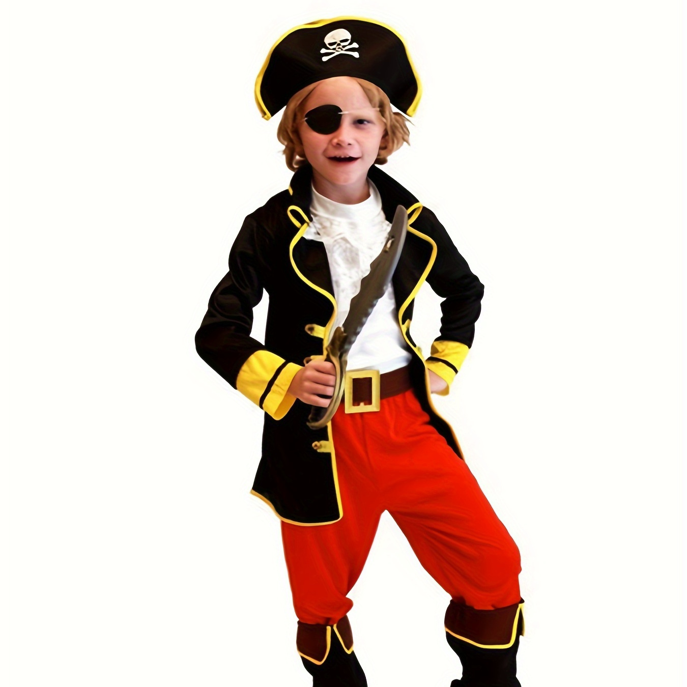 

6pcs Boy's Carnival Party Cartoon Pirate Character Clothing, Top & Hat & Pants & & Vest & Belt Set, Boys Outfit For Halloween Party Performance