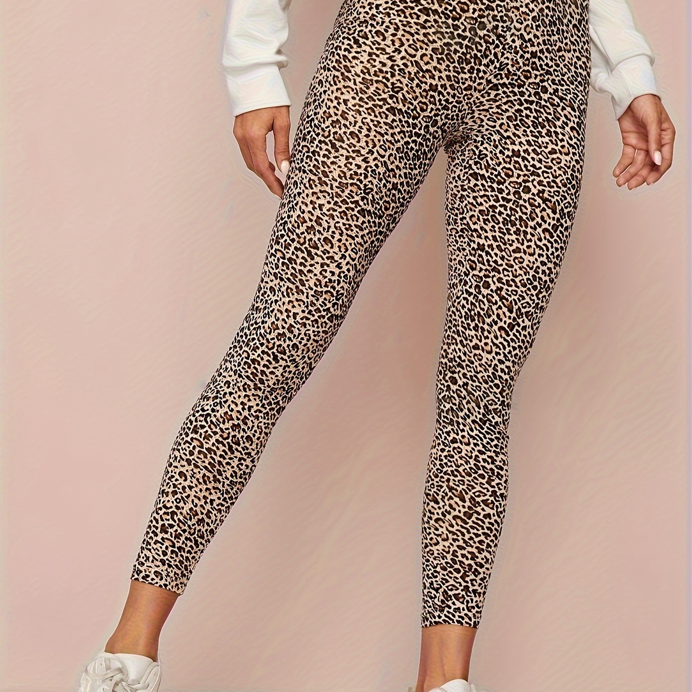 

Women's High-waisted Spandex Leggings With Polyester Fabric, All-season Comfortable Fitness Tights With Leopard Print, Stretchy And Soft