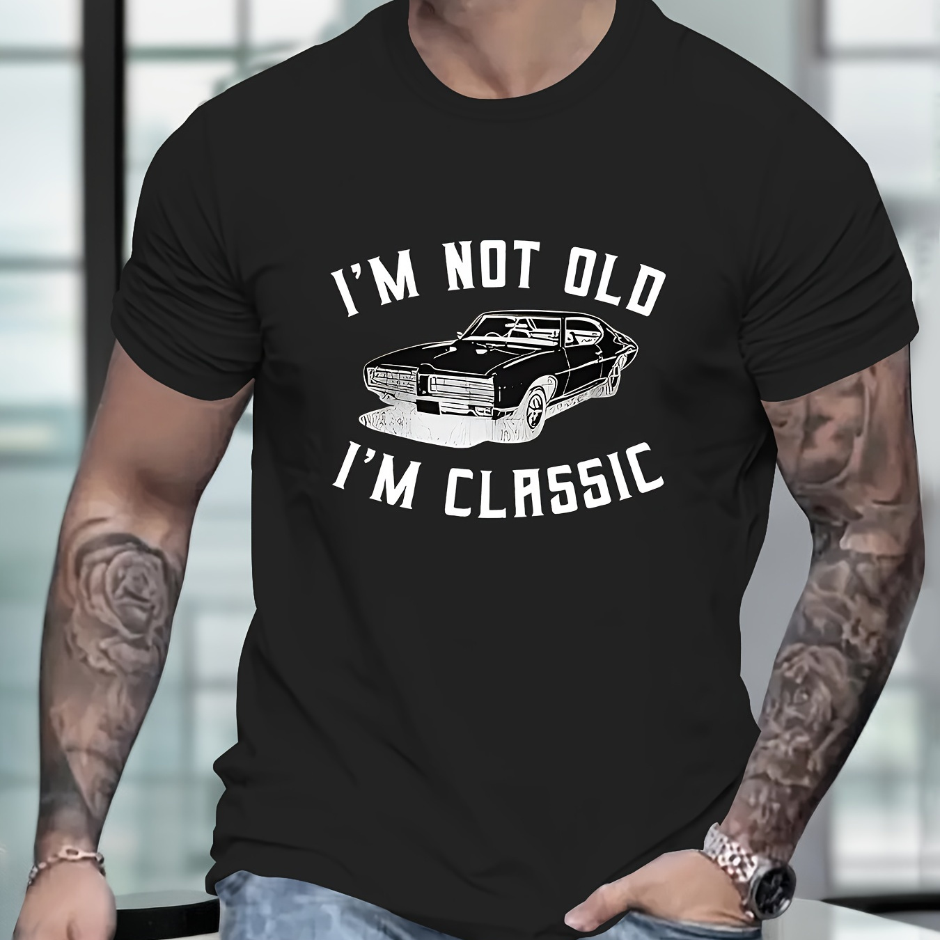 

I'm Not Old I'm Classic " Creative Print Summer Casual T-shirt Short Sleeve For Men, Sporty Leisure Style, Fashion Crew Neck Top For Daily Wear