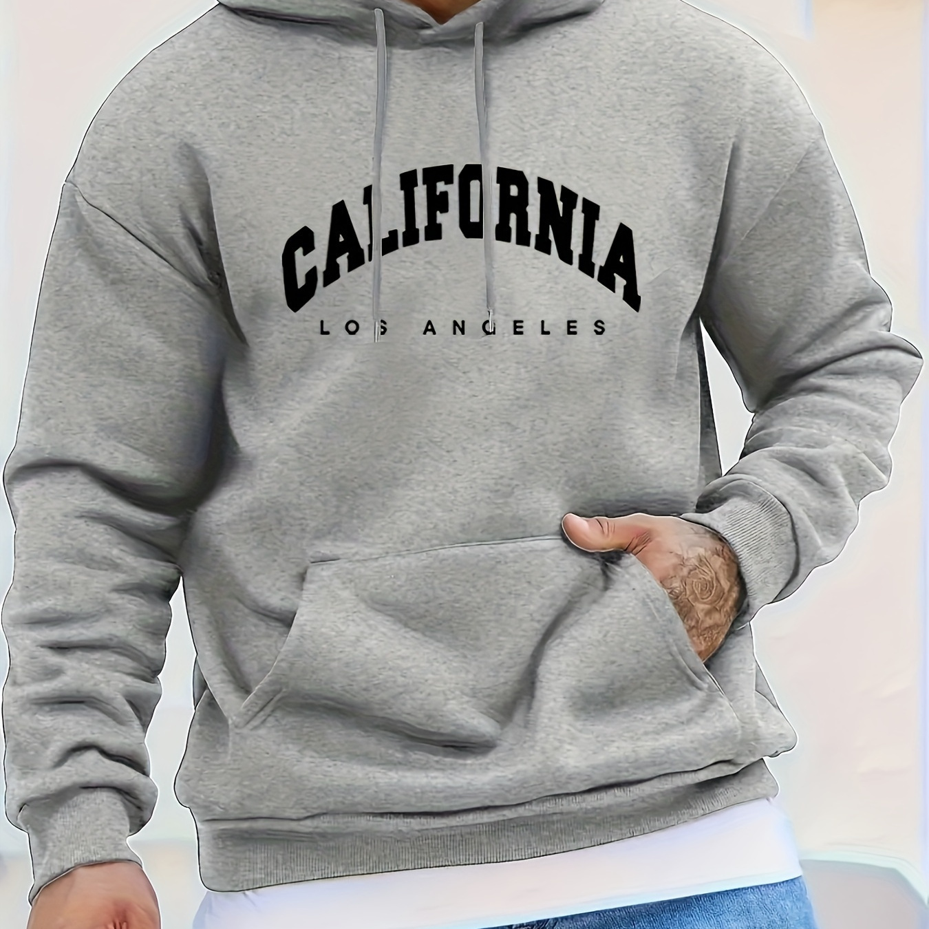 

Fashion California Los Angeles Letters Print Men's Drawstring Hoodie With Kangaroo Pocket, Regular Fit Top For Daily Wear, Best Fall & Winter Choice