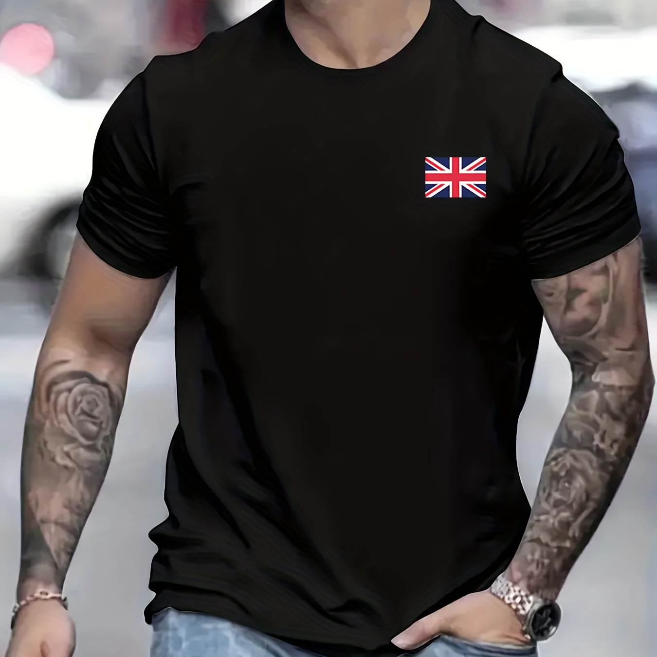 

The Union Jack Pattern Print Men's Comfy T-shirt, Graphic Tee Men's Summer Outdoor Clothes, Men's Clothing, Tops For Men