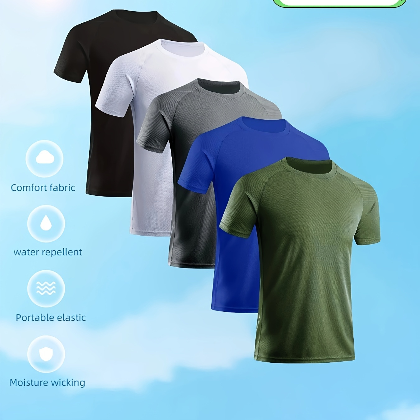 

Summer Five-piece Set Of Raglan Sleeve Men's Short-sleeved T-shirts For Men, Loose And Thin Breathable Quick-drying Sports Tops In Summer