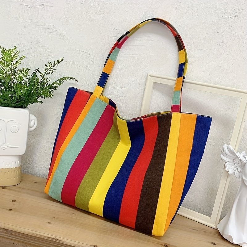 Rainbow Stripe Female Shoulder Bag Soft Woolen Crossbody Bag Korean Letter  Printed Handbag Color Large Capacity Women Tote Bag