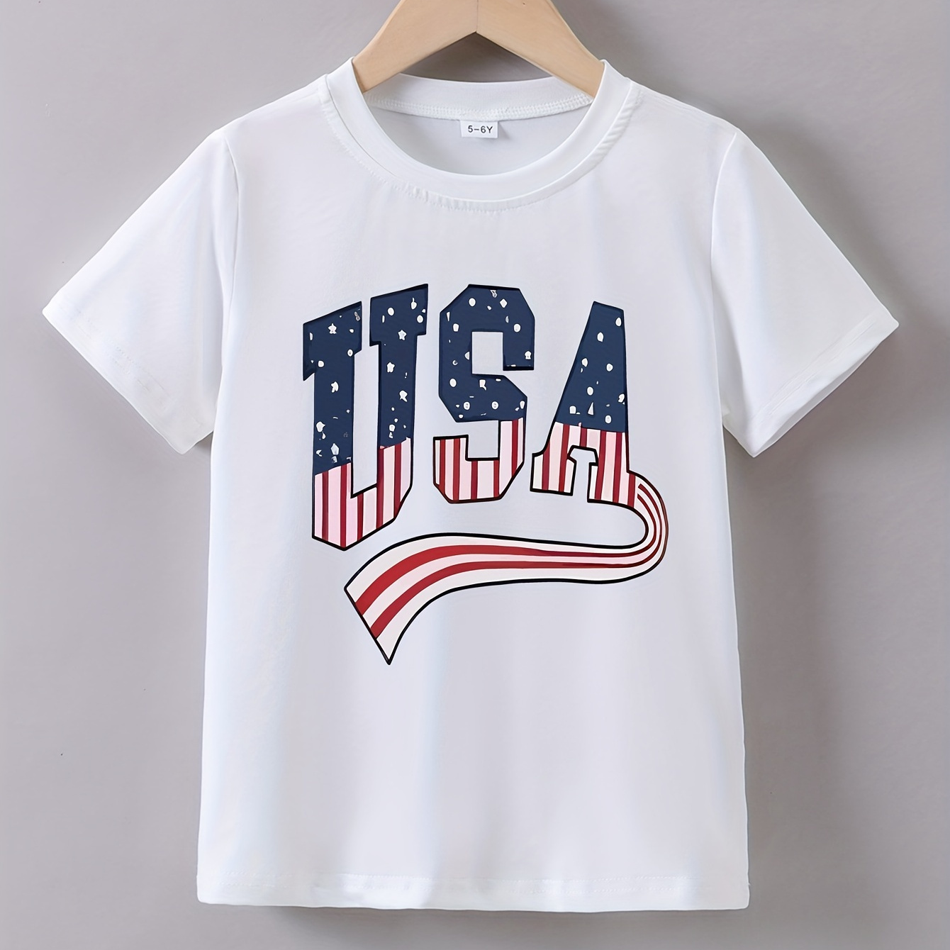 

Usa Independency Day Retro Letter Print Boys Funny Creative T-shirt, Comfortable Crew Neck Top, Kids Summer Clothing Patriotic Gift