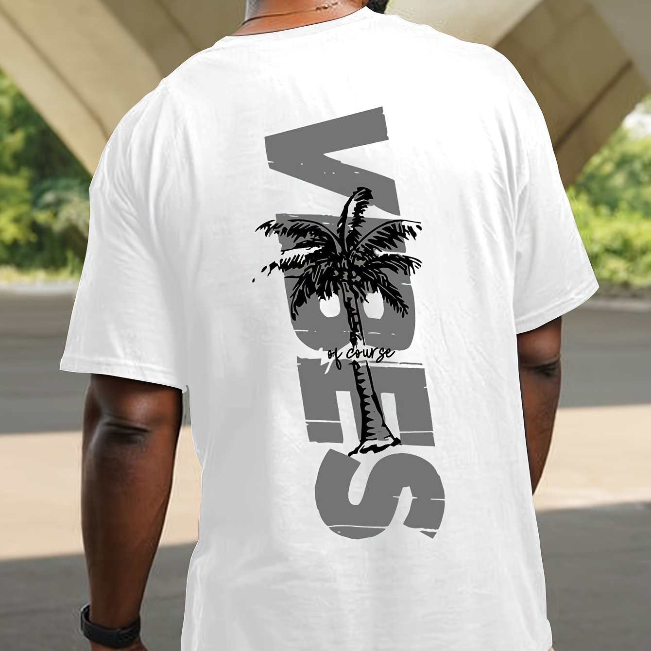 

Vibes Palm Tree Print T-shirt For Men, Casual Short Sleeve Top, Men's Tee For Summer Daily Wear