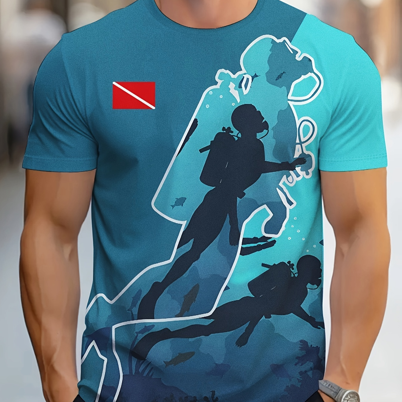 

Men's Swimmer Graphic Print T-shirt, Short Sleeve Crew Neck Tee, Men's Clothing For Summer Outdoor