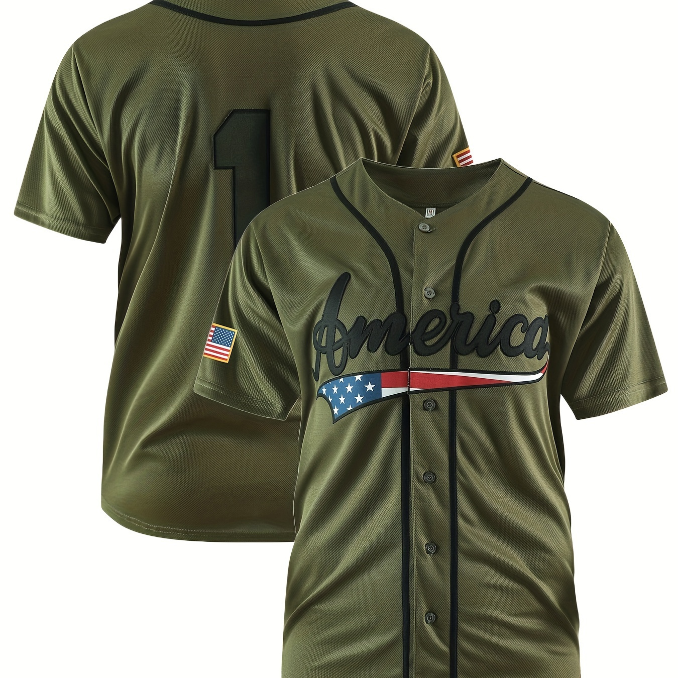 

Best Quality Trendy Casual 1 Baseball Jersey Army Green Short Sleeve Button Embroidery Athletic Shirt For Party Costume Gift