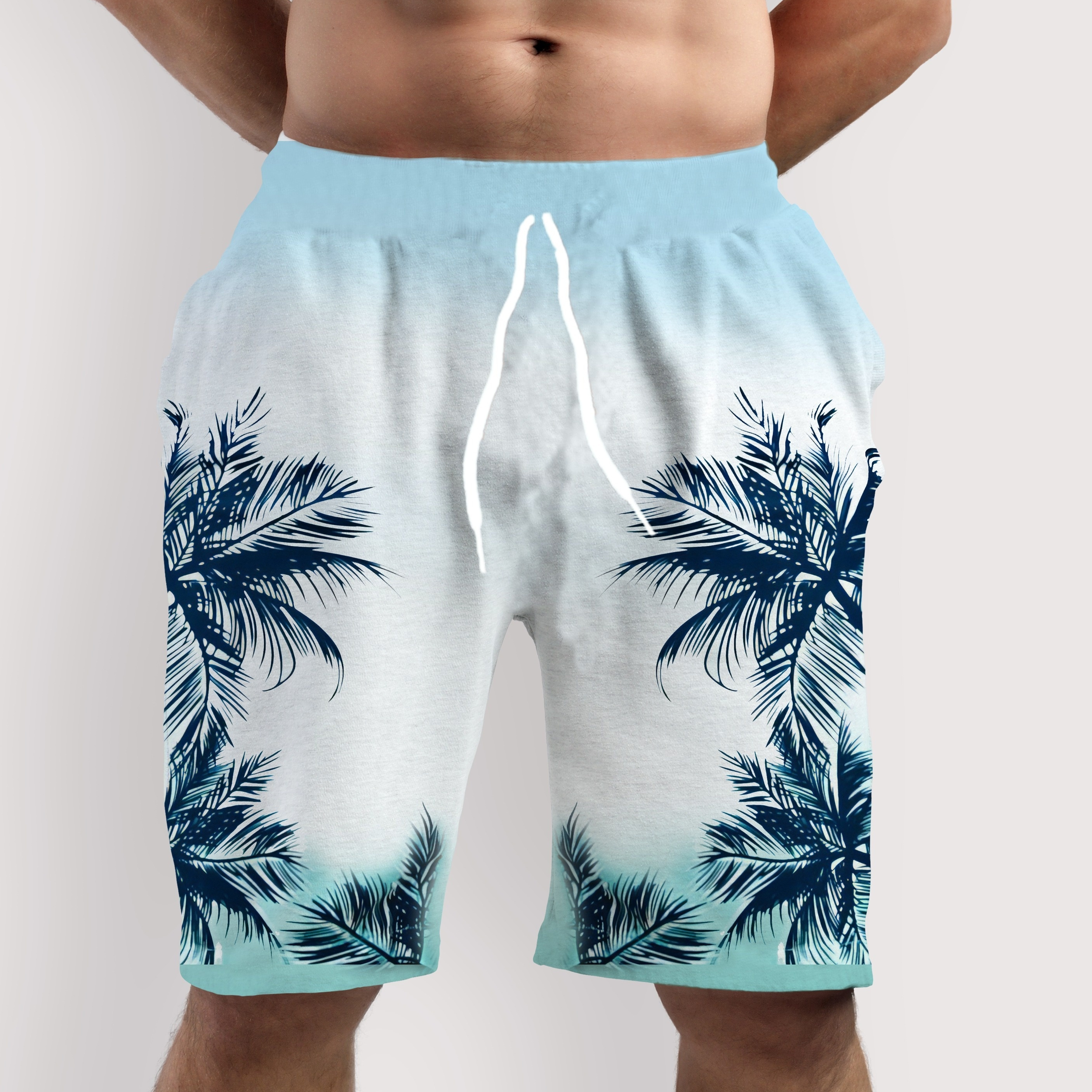 

Men's Casual And Fashionable Shorts With Tropical Palm Tree Print For Summer Vacation