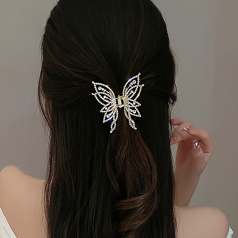 

Elegant Butterfly Hair Claw Clip - Alloy Hollow Style With Imitation Pearls, Color Matching Hair Accessory, Suitable For Ages 14+, Single Piece