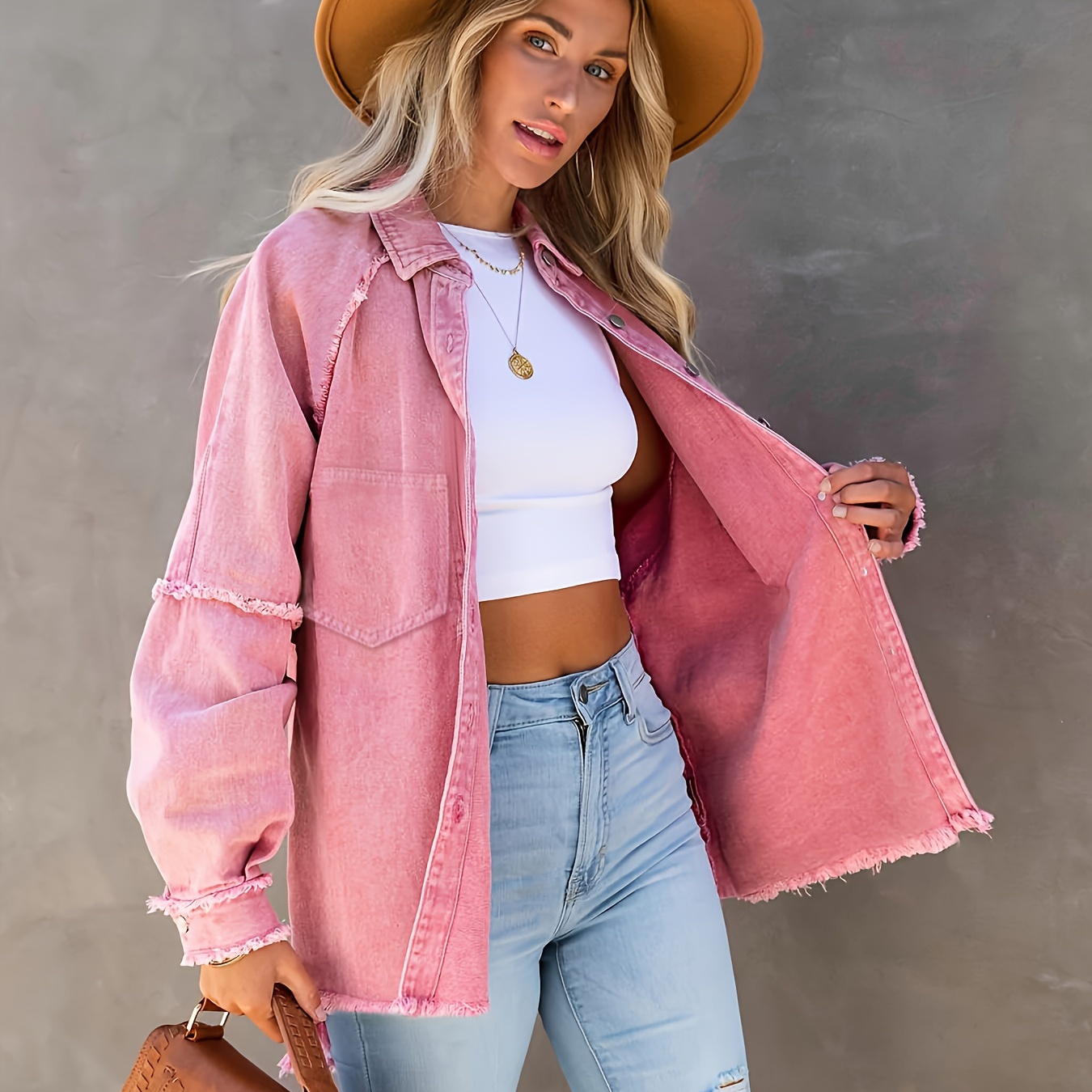 Plain Hem Ripped Denim Jackets Oversized Distressed Long Temu Canada