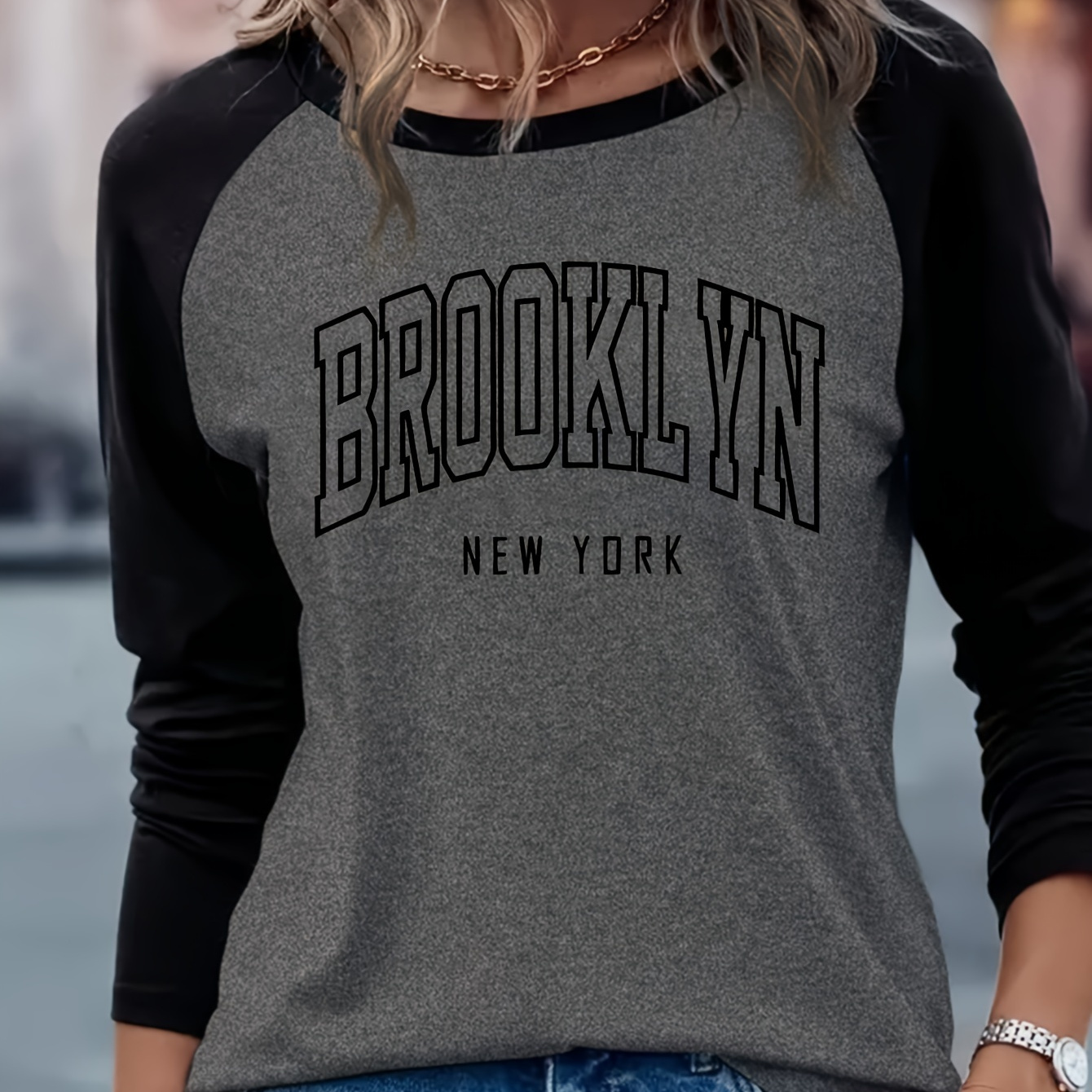 

Nyc-inspired Women's Long Sleeve T-shirt - Casual & Comfortable, Raglan Sleeves, Polyester , Machine Washable, Spring & Fall