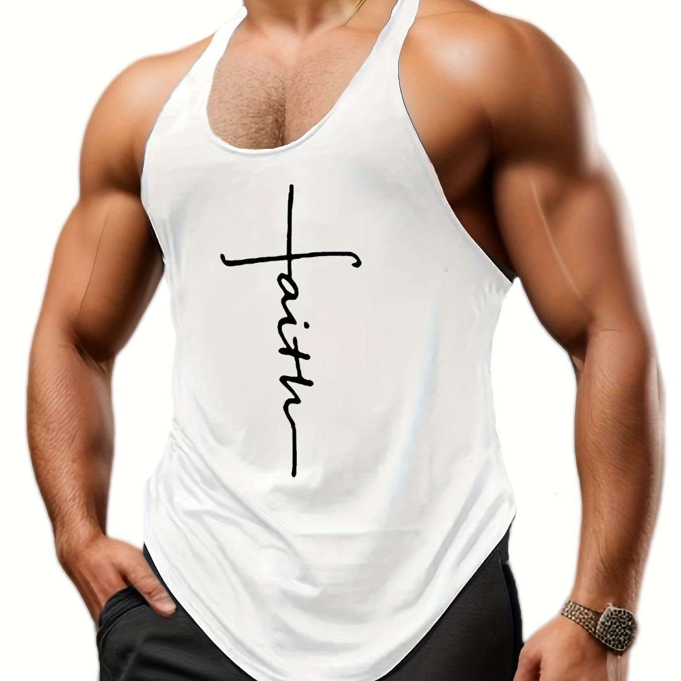 Men Faith Letter Print Tank Tops Summer Mens Clothing Gym Bodybuilding Training Fitness Sleeveless Muscle T Shirts Slim Fit Workout Vest Tshirt Top