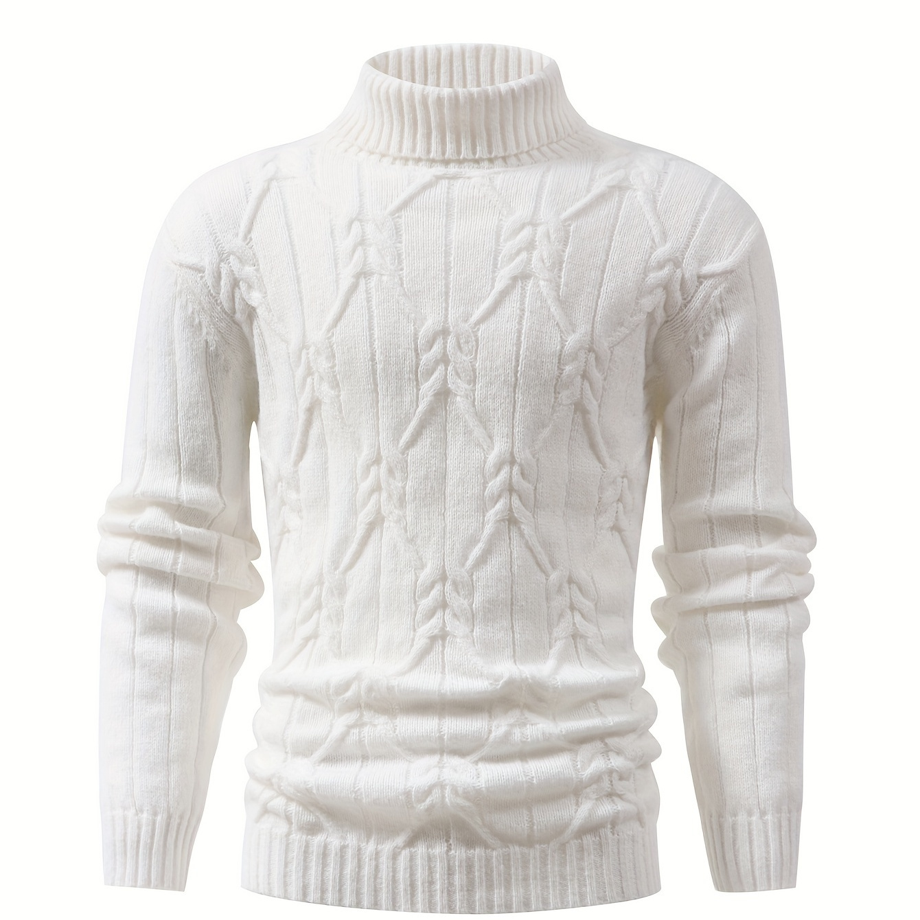 

Men' Pullover, Casual Long Sleeve Turtle Neck High Stretch Cable Knit Sweater For