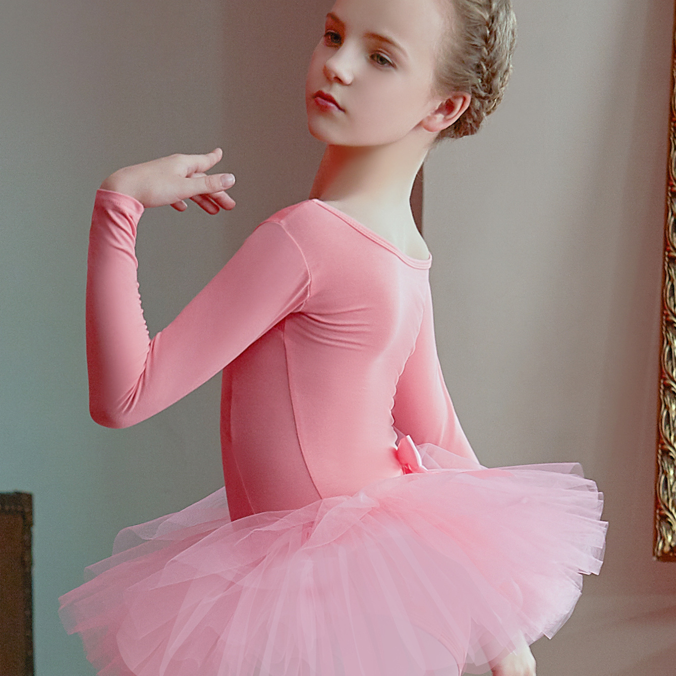 easyforever Haut de ballet à manches longues et col en V pour filles