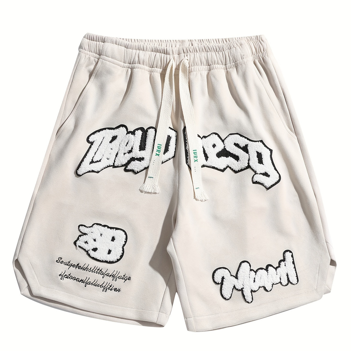 

Men's Loose Letters Embroidery Pattern Shorts With Pockets, Casual Elastic Waist Drawstring Shorts For Summer