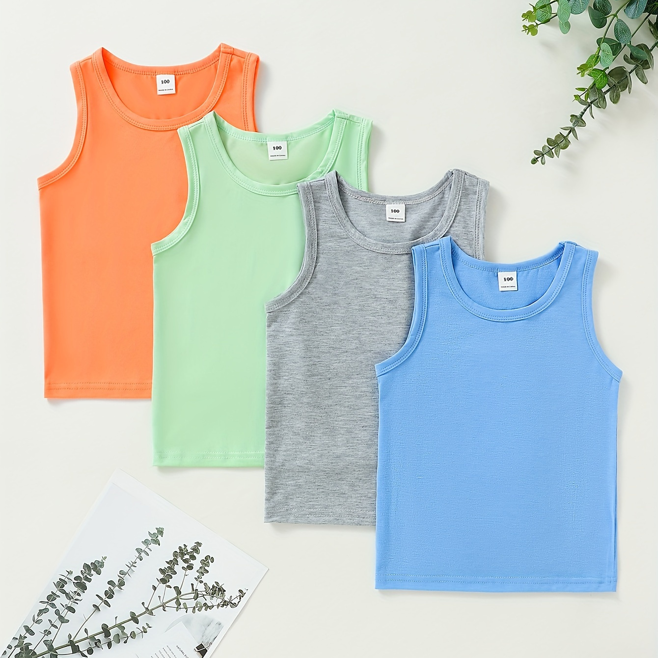 

4pcs Boy' Comfortable Breathable Loose Vest Summer Sports Tank Top