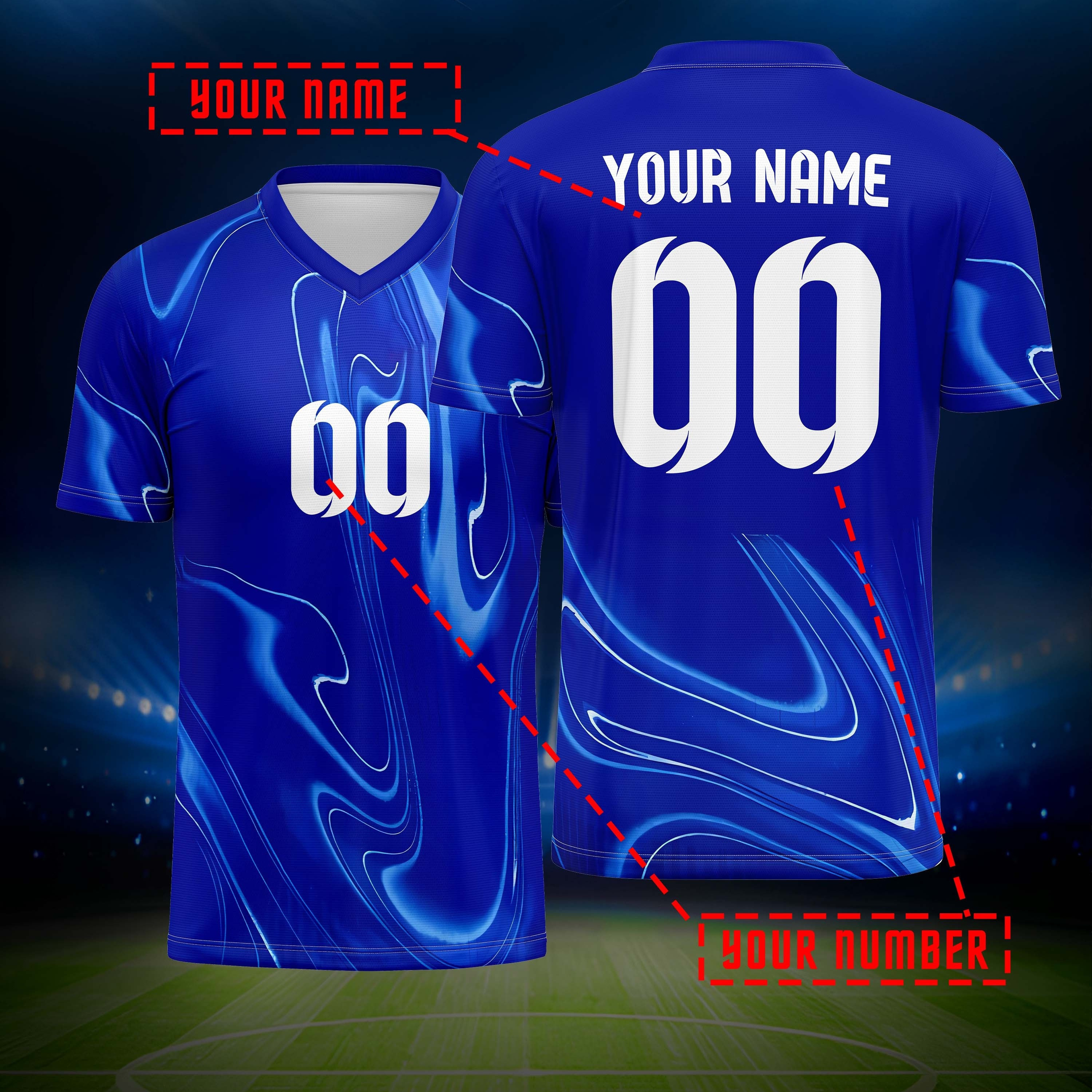 

Customized Name And Number Print, Men's Short Sleeve V-neck Football Jersey, Comfy Top For Training And