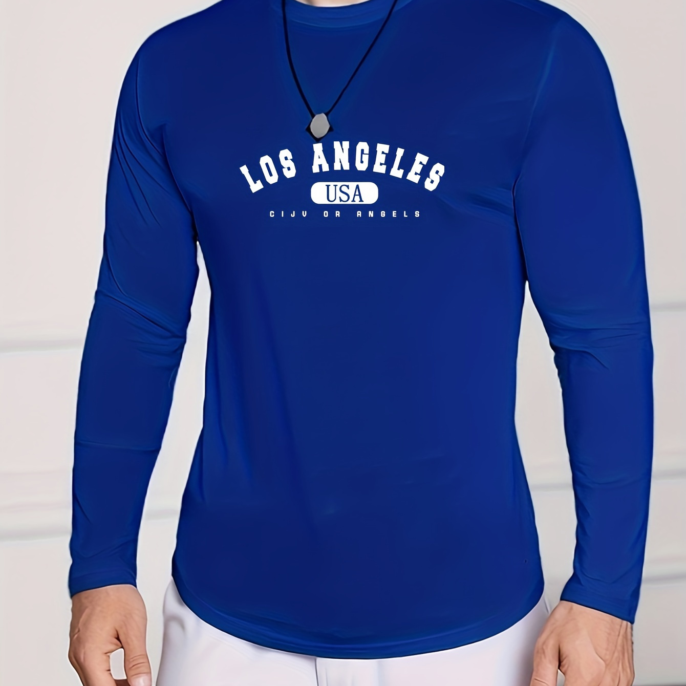 

Men's Long Sleeve T-shirt Casual Loose Fit Fashion Trendy "los Angeles" Print Tee Crew Neck Top