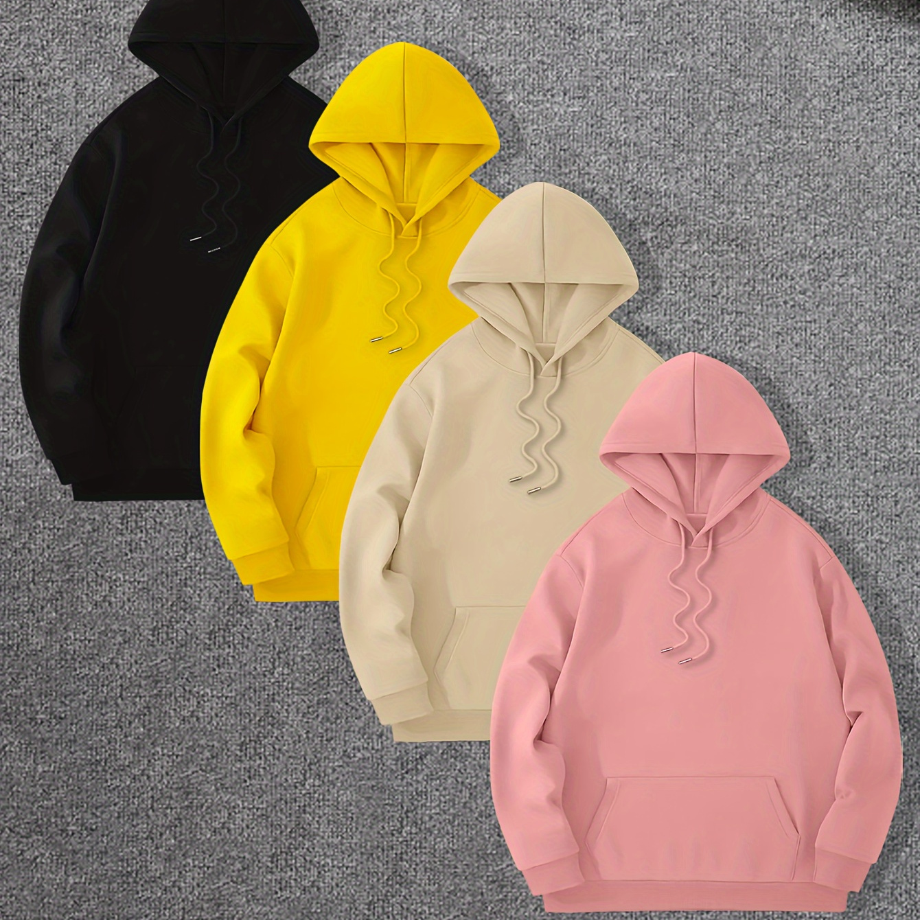 

4pcs Cool Hoodies Set For Men, Men's Casual Basic Solid Hooded Sweatshirt Streetwear For Winter Fall, As Gifts