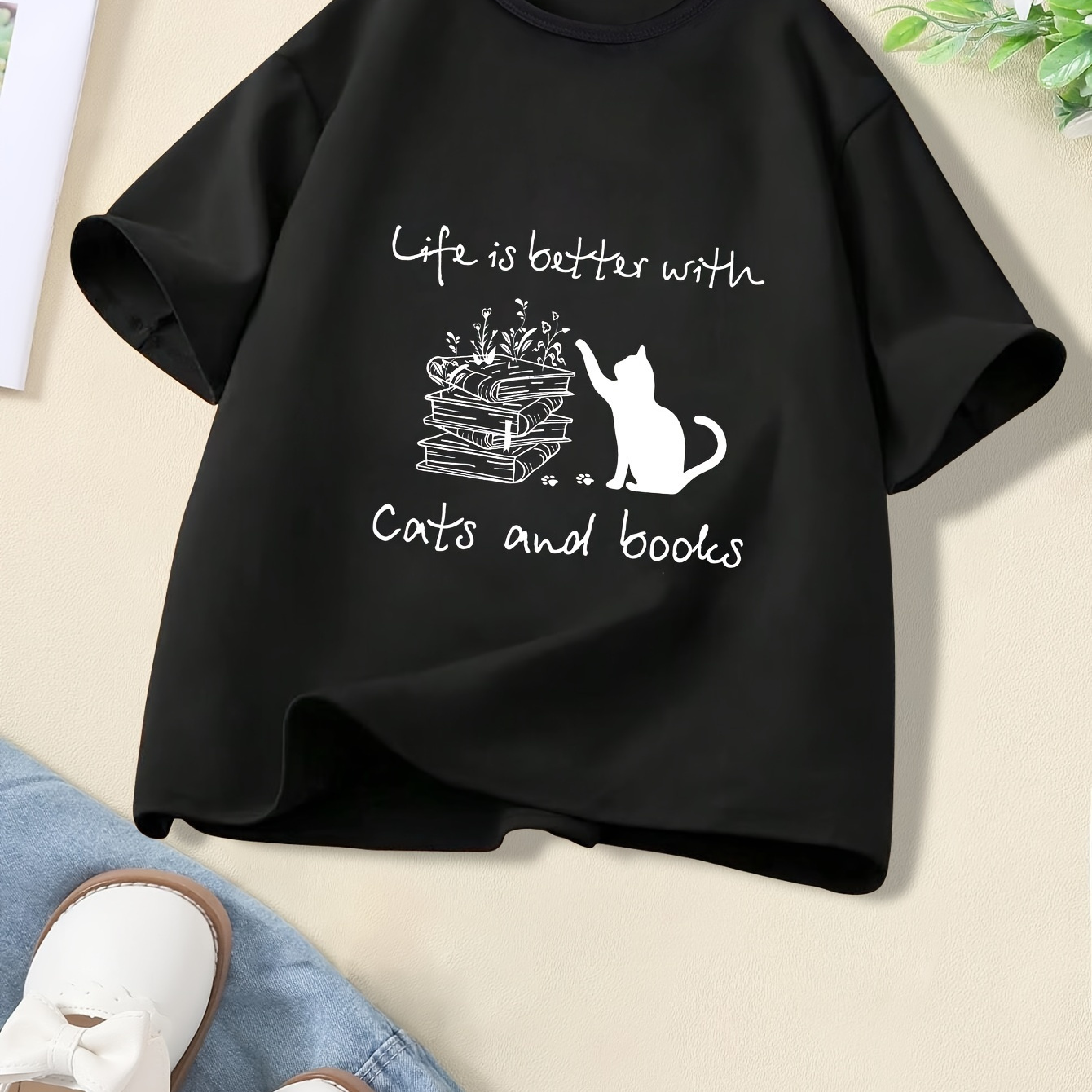 

'cat & ' Graphic Tee - , , , Summer Top , Washable - For &