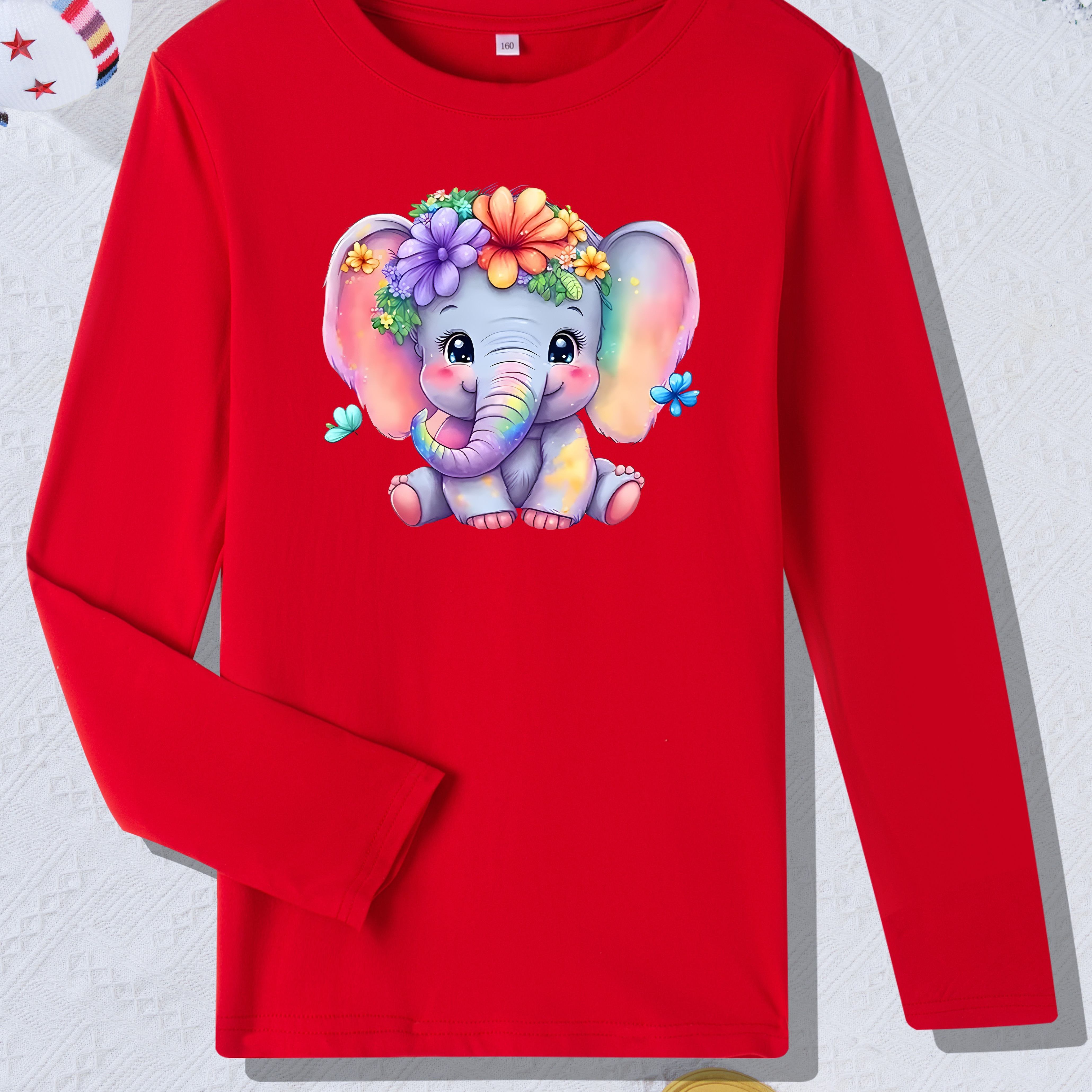 

Unisex Kids Long Sleeve T-shirt With , Casual Crew Neck Knit Top, Polyester 95% Elastane 5%, Medium Stretch, Animal Pattern, Comfortable Skin-friendly, For Spring/summer