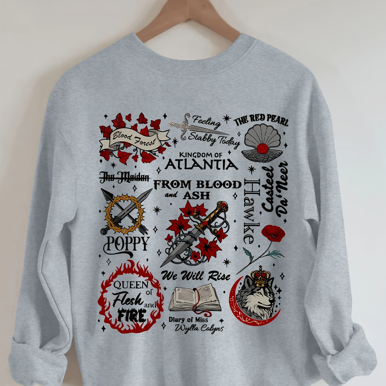 

's Fleece-lined Sweatshirt Wolf & Letter - , Long Pullover For Fall/ | Washable