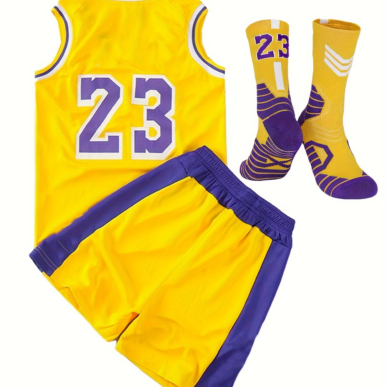 

3pcs Boys Girls Basketball Jersey Sets Lightweight Basketball Tank Top + Track Shorts + Stockings