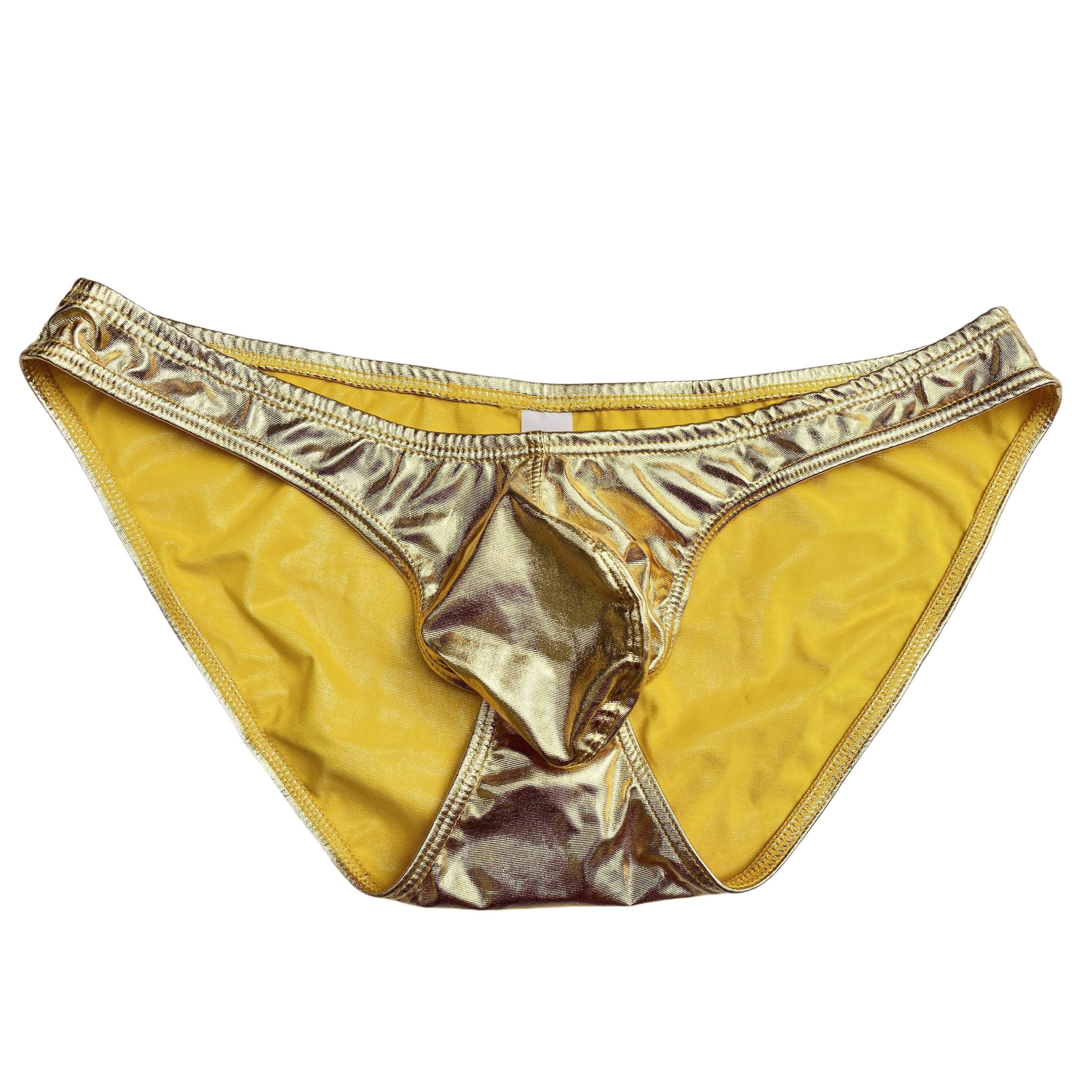 

Men's Sexy Gold U-shaped Triangle Briefs, Imitating Leather Fashion Triangle Pants