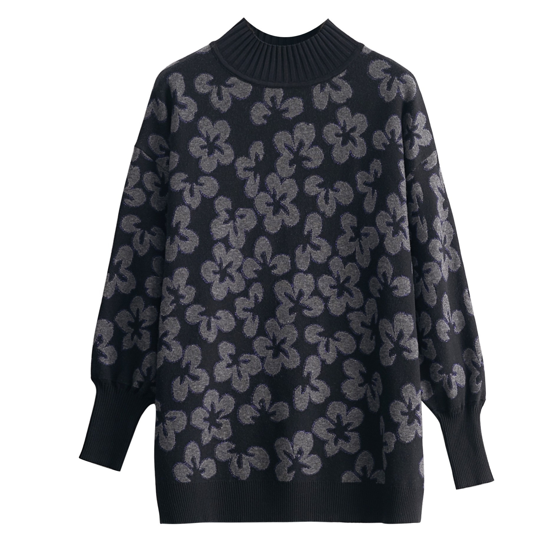 

Vintage Floral Print Long Sleeve Sweater For Women - Polyester Knit Fabric, Round Neck, Pad, Long Length, Autumn/winter Collection