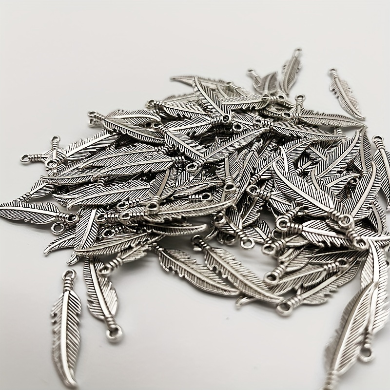 

50pcs Vintage Tibetan Alloy Feather Charms, Double-sided 27x7mm, Antique Silvery Pendant For Diy Handmade Jewelry Making