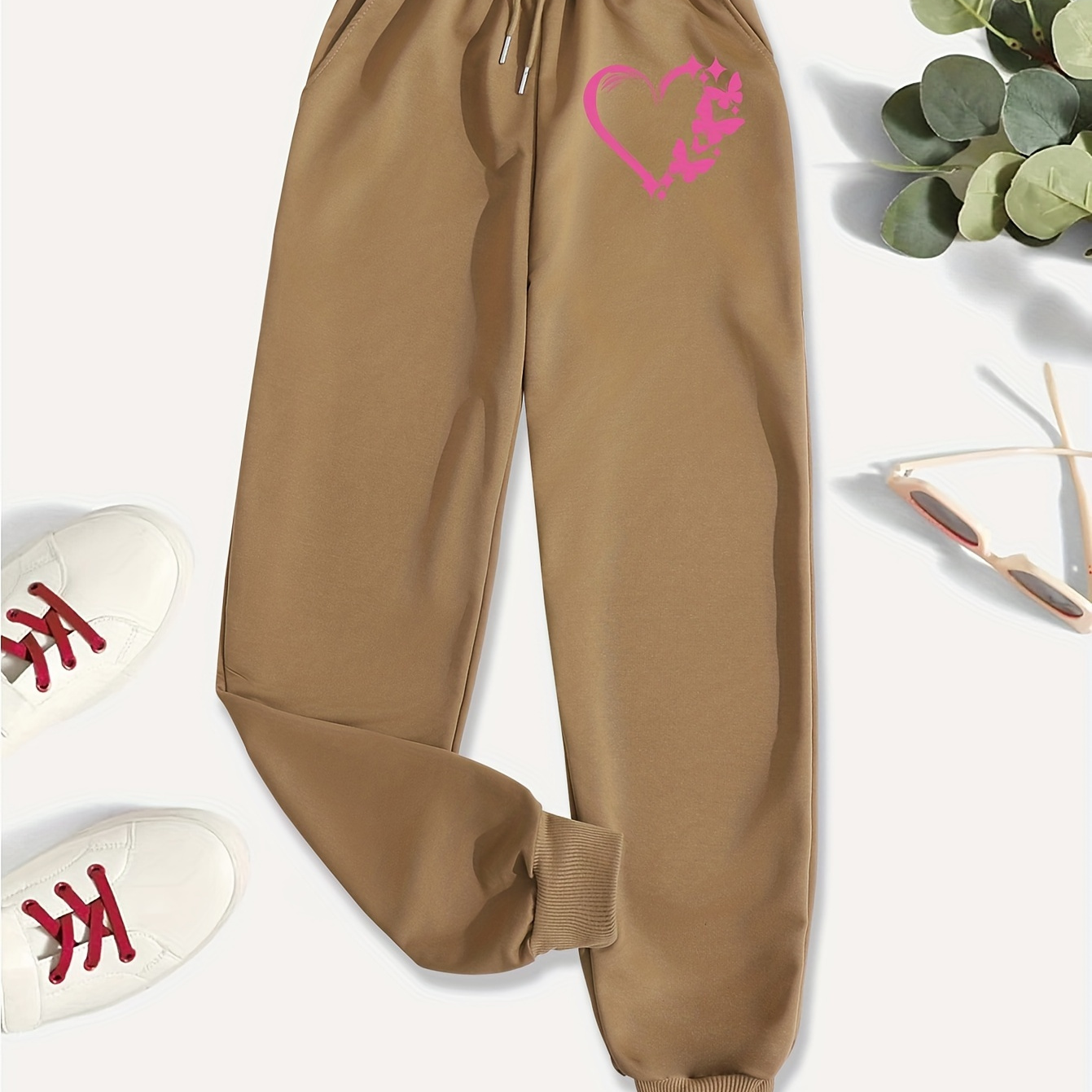 

Heart Print Jogger Sweatpants, Casual Slant Pockets Drawstring Elastic Waist Pants For Fall & Winter, Women's Clothing