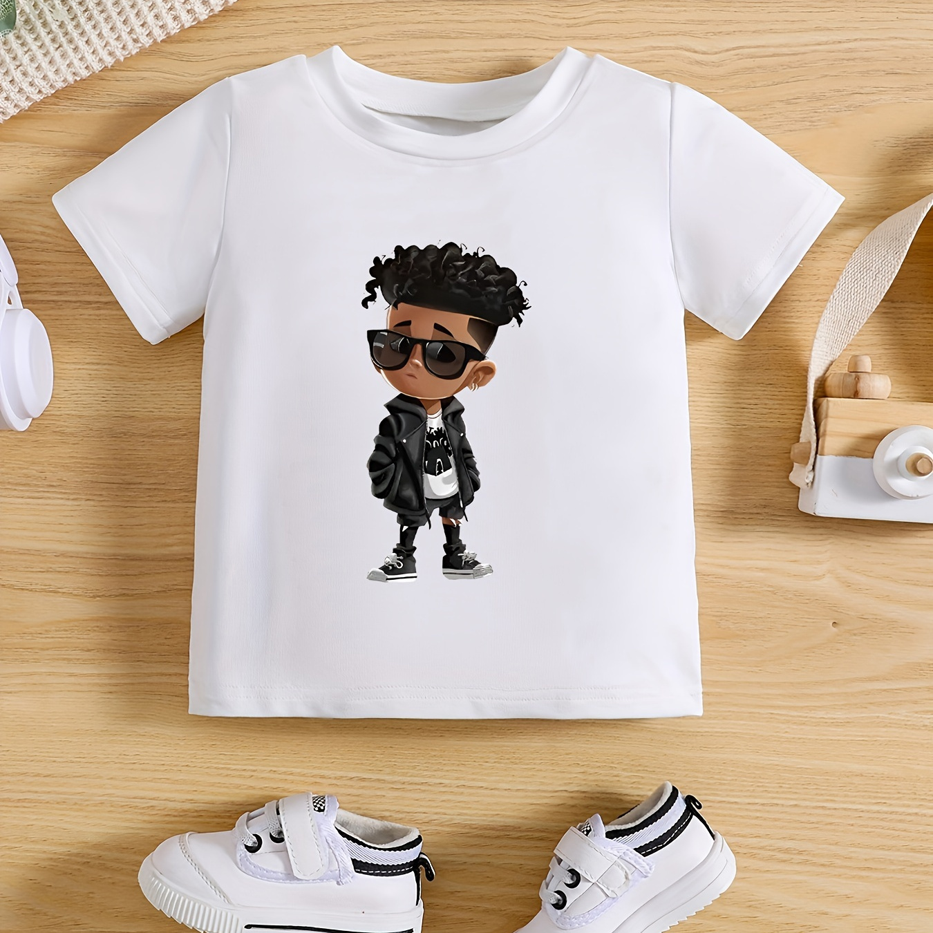 

Cartoon Print T-shirt For Boys - Soft Polyester , Casual Summer Tee With Round Neck