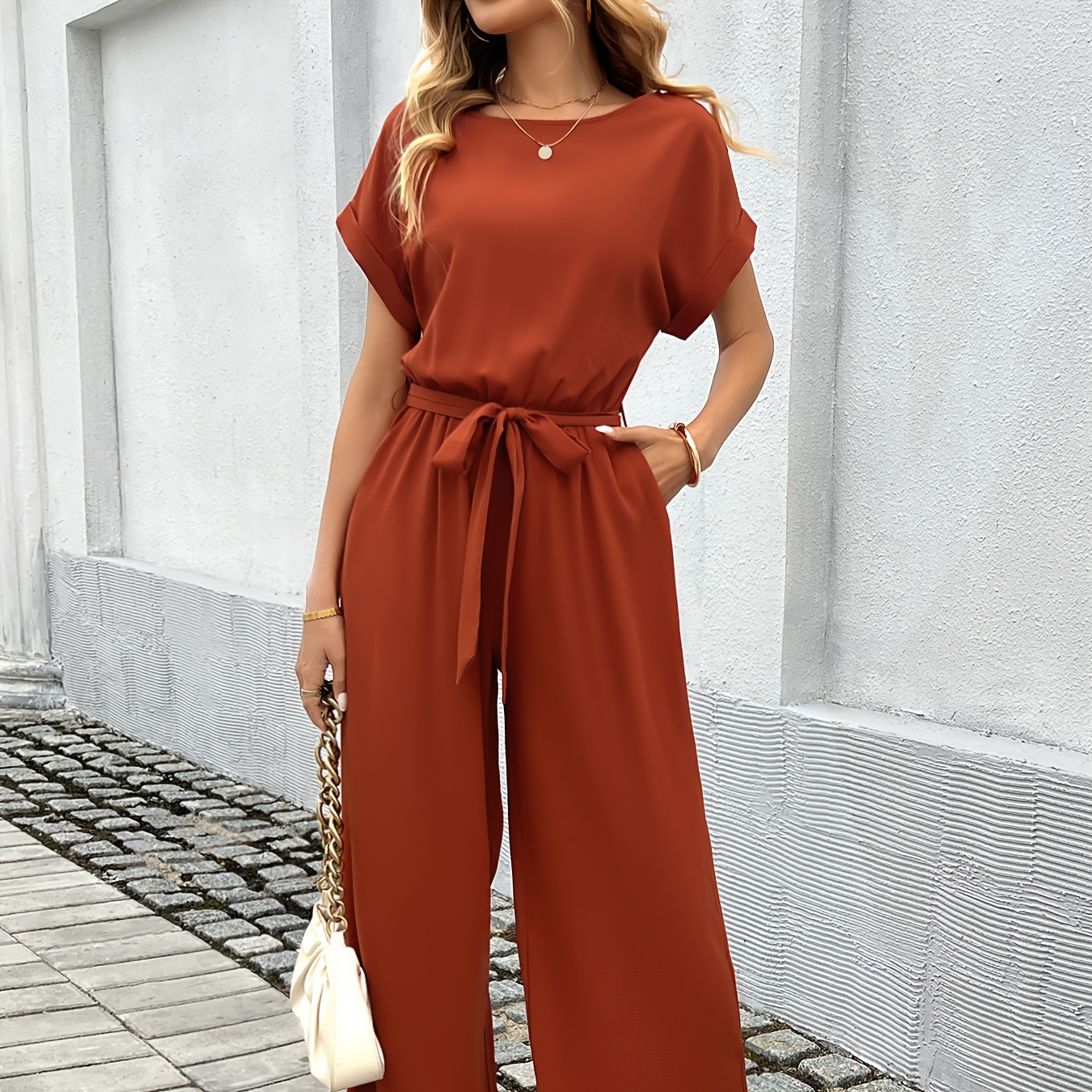 

European And American Stylish Casual Women's Jumpsuit With A Belt