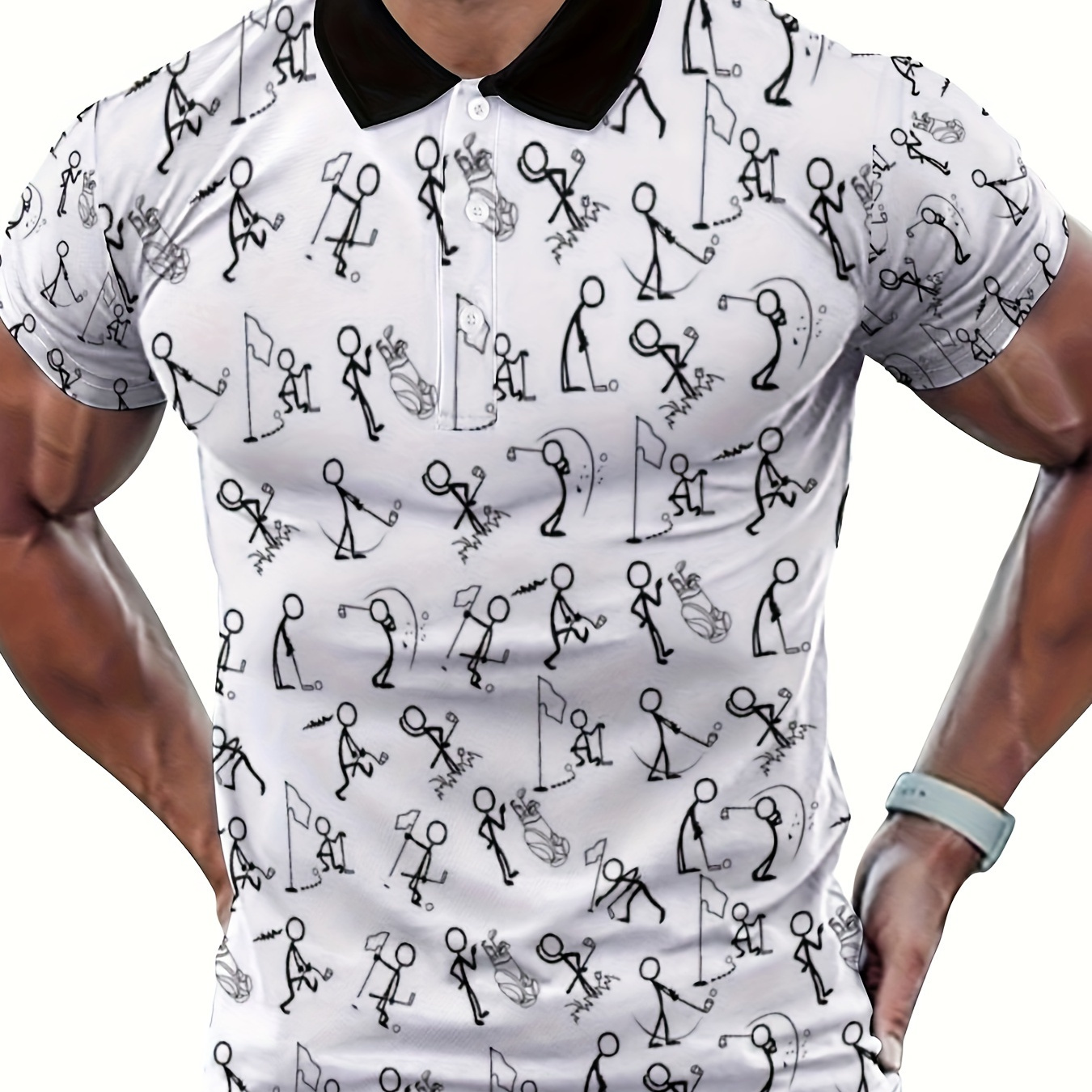 

Men's Stick Man Graphic Print Golf T-shirt For Summer, Trendy Casual Short Sleeve Tennis Tees