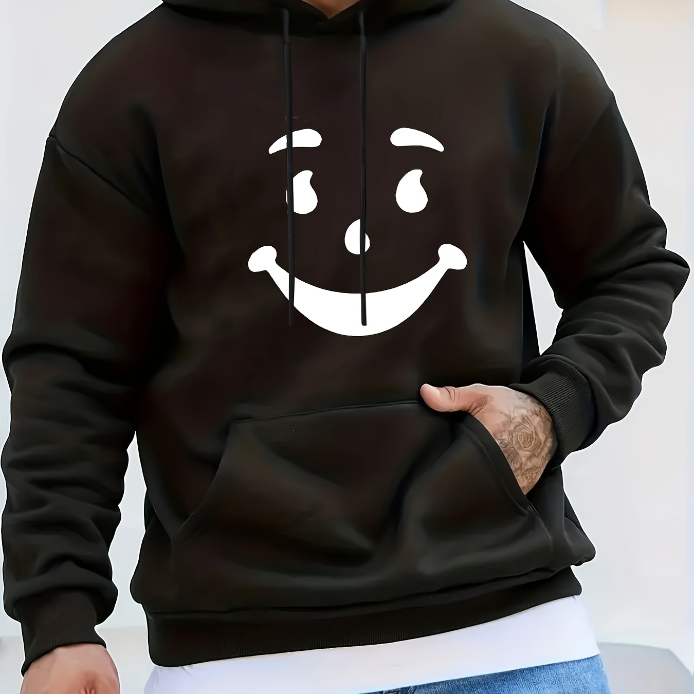 

Men's Casual Hoodie With Geometric Print - Long Sleeve, Polyester , Machine Washable - Fall/winter