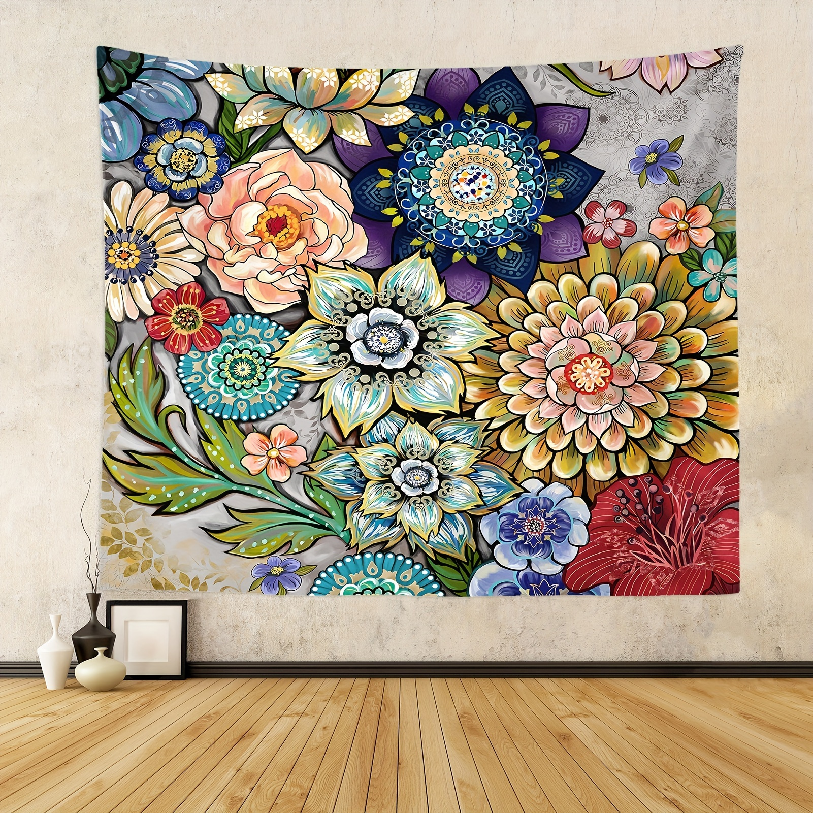 Beautiful Colorful Plants And Flowers Retro Garland Print Tapestry Home  Decoration Background Cloth, With Hooks - Temu