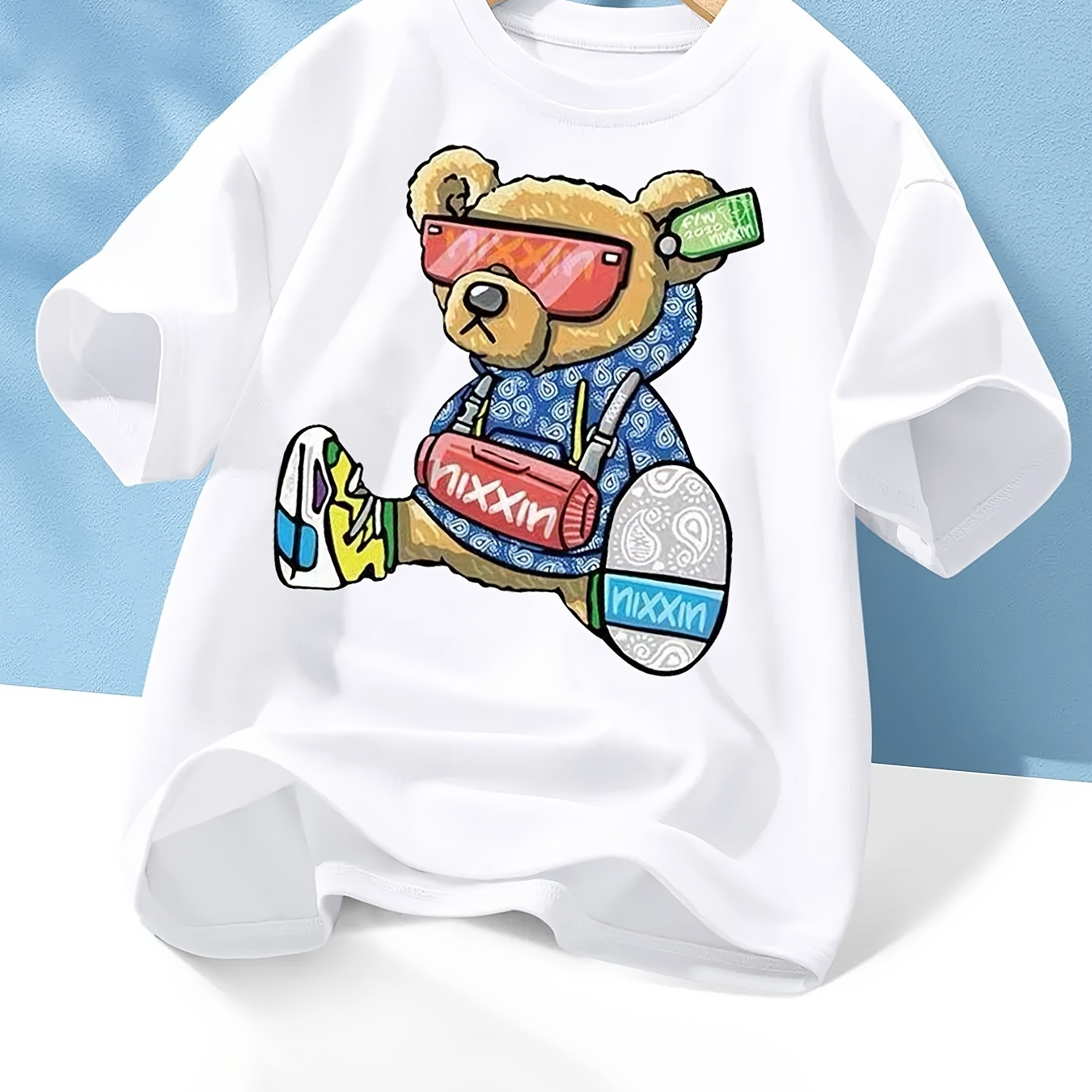 

Boys Cartoon Bear T-shirt Tee Top Short Sleeves Crew Neck Summer Casual Kids Clothes