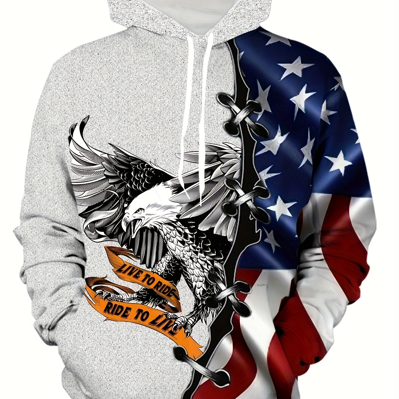 

Eagle & Flag Pattern Print Hoodie, Cool Hoodies For Men, Men's Casual Graphic Design Pullover Hooded Sweatshirt With Kangaroo Pocket Streetwear For Winter Fall, As Gifts