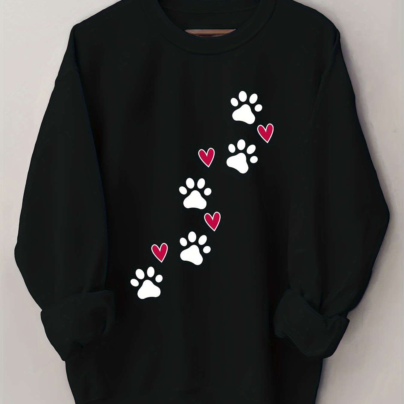 

Puppy Paw & Heart Print Sweatshirt, Crew Neck Casual Sweatshirt For Winter & Fall, Women's Clothing