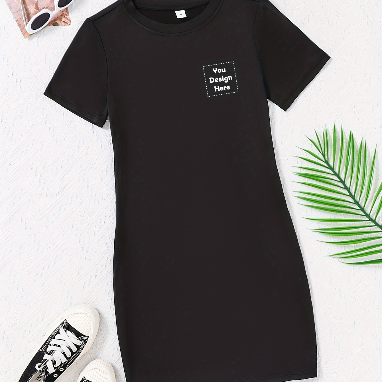 

Customized Picture & Logo & Text Dress, Casual Crew Neck Short Sleeve Dress For Spring & Summer, Women's Clothing