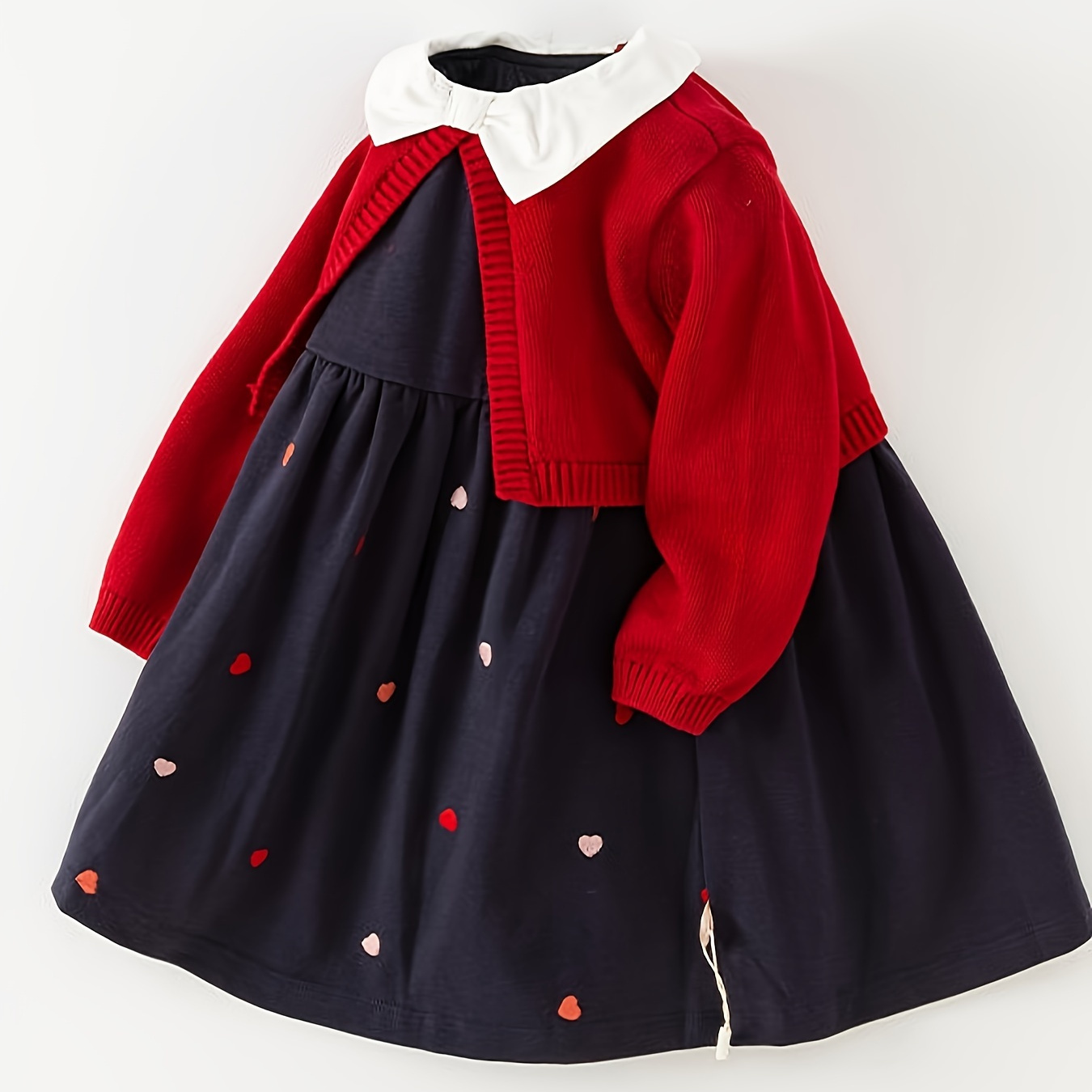 

Dave&bella Girls Stylish & Casual Long Sleeve Doll Collar Wrap Spliced Dots Pattern Cotton Dress For Fall & Winter